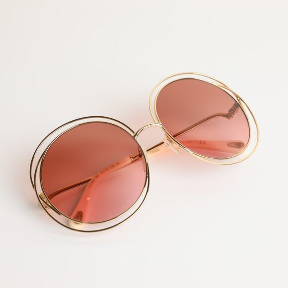 CHLOE Oversize Gold and Pink Carlina Petite Gradient Sunglasses w/ Case - Picture 3 of 10
